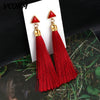 VCORM Bohemian Tassel Crystal Long Drop Earrings for Women Red Cotton Silk Fabric Fringe Earrings 2019 Fashion Woman Jewelry