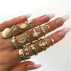 12 Pcs/set Bohemian Vintage Crown Water Drops Stars Geometric Crystal Ring Set Women Charm Joint Ring Party Wedding Jewelry Gift