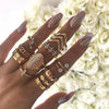 12 Pcs/set Bohemian Vintage Crown Water Drops Stars Geometric Crystal Ring Set Women Charm Joint Ring Party Wedding Jewelry Gift