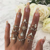 12 Pcs/set Bohemian Vintage Crown Water Drops Stars Geometric Crystal Ring Set Women Charm Joint Ring Party Wedding Jewelry Gift