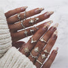 12 Pcs/set Bohemian Vintage Crown Water Drops Stars Geometric Crystal Ring Set Women Charm Joint Ring Party Wedding Jewelry Gift