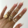 12 Pcs/set Bohemian Vintage Crown Water Drops Stars Geometric Crystal Ring Set Women Charm Joint Ring Party Wedding Jewelry Gift