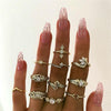 12 Pcs/set Bohemian Vintage Crown Water Drops Stars Geometric Crystal Ring Set Women Charm Joint Ring Party Wedding Jewelry Gift