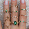 12 Pcs/set Bohemian Vintage Crown Water Drops Stars Geometric Crystal Ring Set Women Charm Joint Ring Party Wedding Jewelry Gift