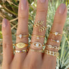 12 Pcs/set Bohemian Vintage Crown Water Drops Stars Geometric Crystal Ring Set Women Charm Joint Ring Party Wedding Jewelry Gift