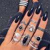 12 Pcs/set Bohemian Vintage Crown Water Drops Stars Geometric Crystal Ring Set Women Charm Joint Ring Party Wedding Jewelry Gift