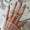12 Pcs/set Bohemian Vintage Crown Water Drops Stars Geometric Crystal Ring Set Women Charm Joint Ring Party Wedding Jewelry Gift