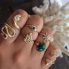 12 Pcs/set Bohemian Vintage Crown Water Drops Stars Geometric Crystal Ring Set Women Charm Joint Ring Party Wedding Jewelry Gift