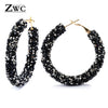 ZWC Vintage Korean Big Earrings for Women Female Fashion Gold Cubic zirconia Drop Dangle Earring Geometric earings Jewelry 2019