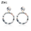 ZWC Vintage Korean Big Earrings for Women Female Fashion Gold Cubic zirconia Drop Dangle Earring Geometric earings Jewelry 2019