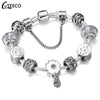 CUTEECO 925 Fashion Silver Charms Bracelet Bangle For Women Crystal Flower Fairy Bead Fit Brand Bracelets Jewelry Pulseras Mujer