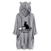 2019 Women Casual Hoodies Print Cat Ear Hooded Long Roll Up Sleeve Pocket Irregular Top Blouse Feminine Oversize Sweatshirts