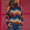 Women Blouses Sexy Cold Shoulder Tops Casual Turtleneck Knitted Top Jumper Pullover Print Long Sleeve Shirt Blusas Camisas Mujer