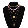 IngeSight.Z Punk Multi Layered Pearl Choker Necklace Collar Statement Virgin Mary Coin Crystal Pendant Necklace Women Jewelry
